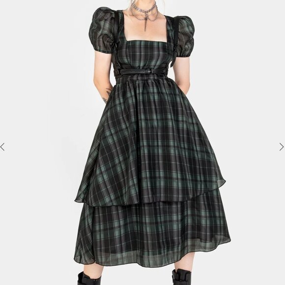 Disturbia Dresses & Skirts - Disturbia Checkmate Puff Sleeve Layered Organza Midi Dress